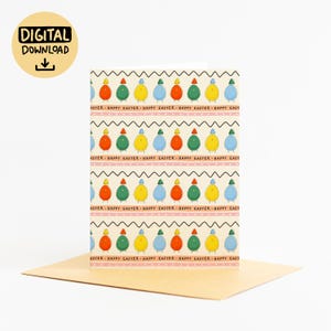 Cartão de ovos de Páscoa coloridos | Download digital | Cartão de felicitações de Páscoa fofo para imprimir para crianças I Decoração de férias de primavera I Download instantâneo