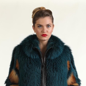 Green Fox Fur Jacket | With Red Fox | Waist Length