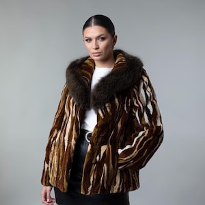 Women’s Brown Mink Fur Coat Fox Trim Hooded stella