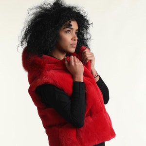 Red Beaver Fur Vest - Hooded Design