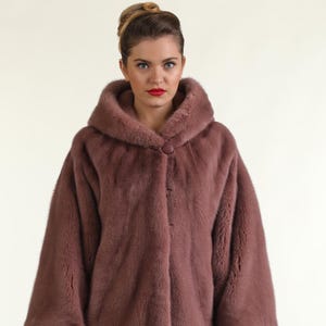 Women’s Brick  Mink Fur Coat Hooded Brickew