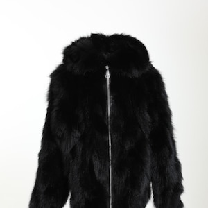 Mens Black Fox Fur  jacket Hooded