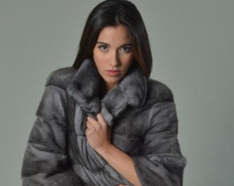 MINK FUR ミンクファーコート サファイアミンク ファージャケット フォックスファーカラー付きサファイアミンクジャケット、本物の