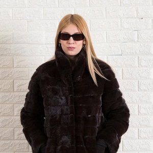 Women’s Paneled Brown Mink Fur Coat lazser