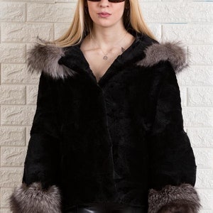 Women’s Black Mink Fur Coat  Hooded berat