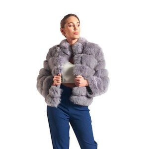 Purple Frost fox Coat | Fur Jacket | Waist Length