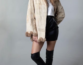 Cream Mink Fur Coat | sheared Jacket | Mid Length