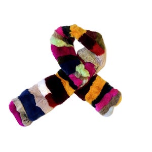 Multicolor rex rabbit Fur Scarf  gets