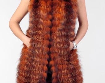 Orange Raccoon | Fur Vest | Mid Length