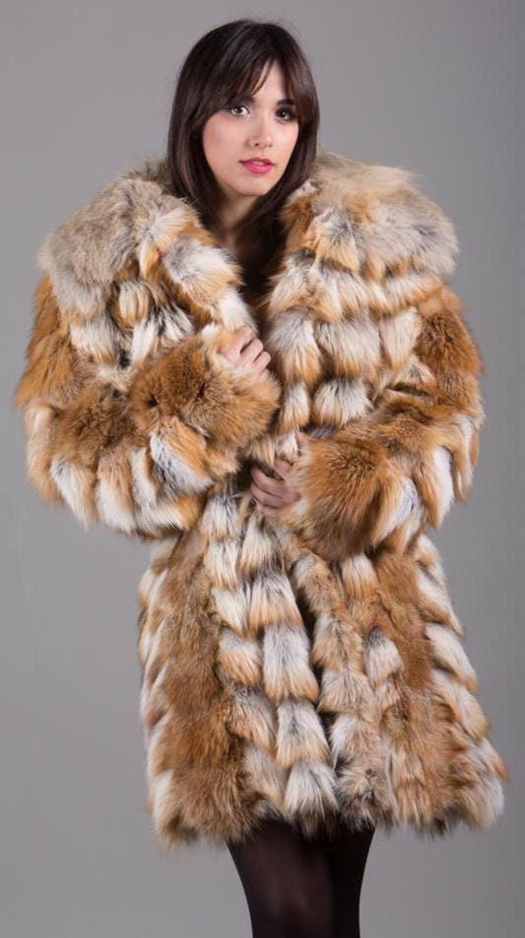 Red Fox Fur Coat Knee Length Etsy