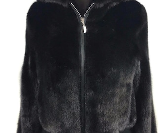 Mens Black Mink|  Fur jacket | Hooded