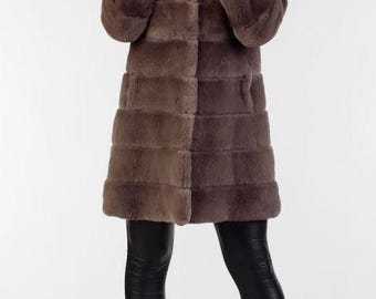 Brown Mink | Fur Coat | Hooded | Mid Length