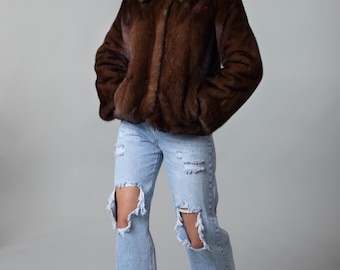 Brown Mink | Fur Coat | Hooded | Waist Length