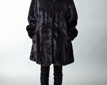 Black | Mink Fur Coat| Mid Length