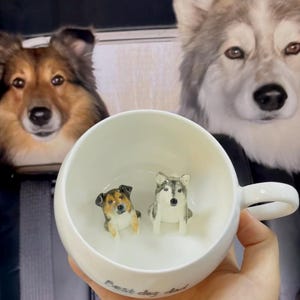 Caneca personalizada para animais de estimação com figura 3D de cachorro/gato, caneca de cerâmica feita à mão, caneca para animais de estimação Peekaboo, presente memorial para amantes de animais de estimação, caneca personalizada para animais de estimação, xícara de café