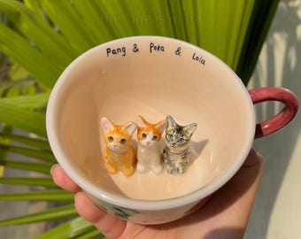 Custom Pet Mug with 3D Dog/Cat Figure Handmade Ceramic Mug Peekaboo Pet Mug Memorial Gift for Pet Lovers Personalized Pet Mug Coffee Cup