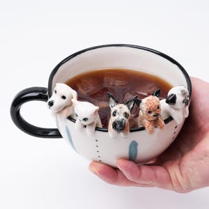Caneca personalizada para animais de estimação com figura 3D de cachorro/gato, caneca de cerâmica feita à mão, caneca para animais de estimação Peekaboo, presente memorial para amantes de animais de estimação, caneca personalizada para animais de estimação, xícara de café