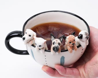 Custom Pet Mug with 3D Dog/Cat Figure Handmade Ceramic Mug Peekaboo Pet Mug Memorial Gift for Pet Lovers Personalized Pet Mug Coffee Cup