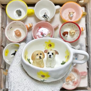 Custom Pet Mug with 3D Dog/Cat Figure Handmade Ceramic Mug Peekaboo Pet Mug Memorial Gift for Pet Lovers Personalized Pet Mug Coffee Cup