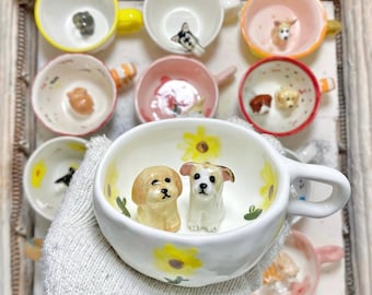 Custom Pet Mug with 3D Dog/Cat Figure Handmade Ceramic Mug Peekaboo Pet Mug Memorial Gift for Pet Lovers Personalized Pet Mug Coffee Cup