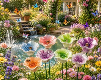 Mangiatoia per uccelli da esterno personalizzata, abbeveratoio per api in ceramica, stazione di abbeveraggio per api, decorazione da giardino per farfalle, regalo artistico colorato per il giardino, paletto decorativo da giardino