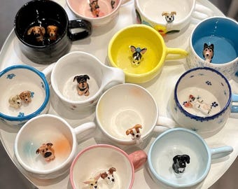 Custom Pet Mug with 3D Dog/Cat Figure Handmade Ceramic Mug Peekaboo Pet Mug Memorial Gift for Pet Lovers Personalized Pet Mug Coffee Cup