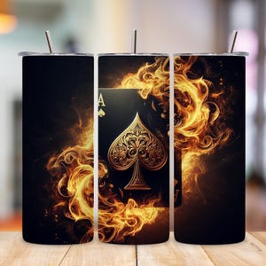 Envoltura para vaso Ace of Spades PNG, diseño de sublimación para torneo de póquer de 20 oz, envoltura para vaso de juego de cartas, descarga digital
