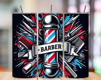Barber Tumbler PNG 20oz Sublimation Design, Barbershop Digital Download, Never Underestimate The Power of a Barber, Tumbler Wrap PNG