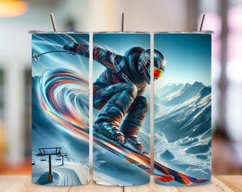 Skiing Tumbler Wrap PNG, 20oz Winter Ski Sublimation Design, Snowy Slopes Sports Wrap, Ski Season Digital Download