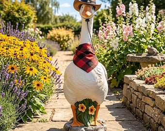 Premium Porch Goose Statue 23 Inch, Large Garden Goose Decor, Adjustable Goose with Cowboy Hat, Farmhouse Outdoor Decoration Yard Lawn Patio