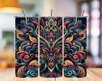 Polynesian tumbler wrap, tribal aztec png, native 20oz skinny sublimation design, black tumbler wrap, digital download file