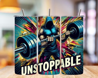 Fitness Tumbler Wrap, Gym Life PNG, Motivational 20oz Tumbler Design, Unstoppable Guy Wrap, Workout Cup Sublimation, Digital Download
