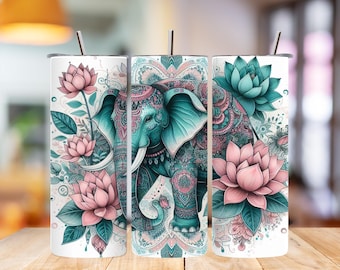Elephant Tumbler Wrap, Skull Sublimation PNG, 20oz Skinny Tumbler Design, Straight Template Digital Download, Animal Tumbler Wrap