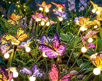 Solar Butterfly Garden Lights 2 Pack, Swaying Butterfly Stake Lights, Outdoor Solar Yard Decor, Patio Pathway Lawn Decoration, Garden Gift