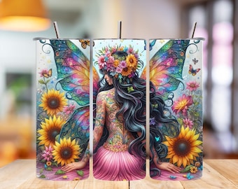 Fairy Wings Celestial Boho Moon Phase 20 oz Skinny Tumbler Sublimation Design, Digital Download PNG, Instant Digital File, Tumbler Wrap