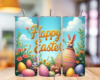 Easter tumbler wrap, happy easter png, 20oz skinny sublimation design, holiday tumbler file, digital download template
