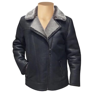Handmade Black Shearling Car Coat: Men&#39;s Sheepskin Leather Winter Jacket