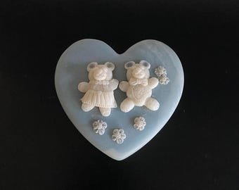 Blau Schmuckteller | Herzförmige Trinket Box | Bärendose