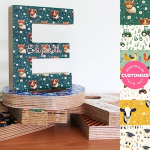 Farm Wooden Letters, Name Sign Nursery Art, Kid Name Sign Letters, Standing Wooden Decor Cow, Kid Room Art Tractor, Newborn Baby Shower Gift