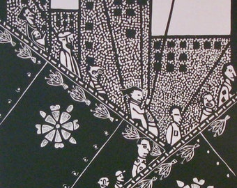 Escalator at 86th Street Station linoleum print by Coco Berkman