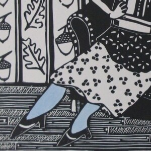 Bluestocking linocut
