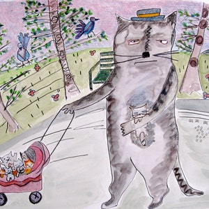 Cat Daddy original watercolor image 1