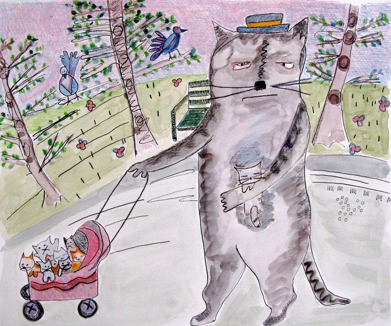 Cat Daddy original watercolor image 1