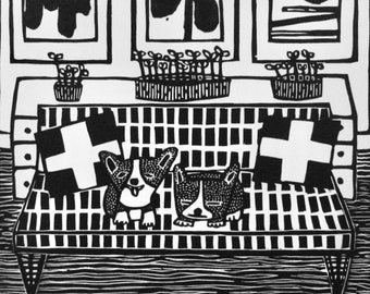 Motherwell linoleum print from Coco Berkman's "Dogs on Sofas" series