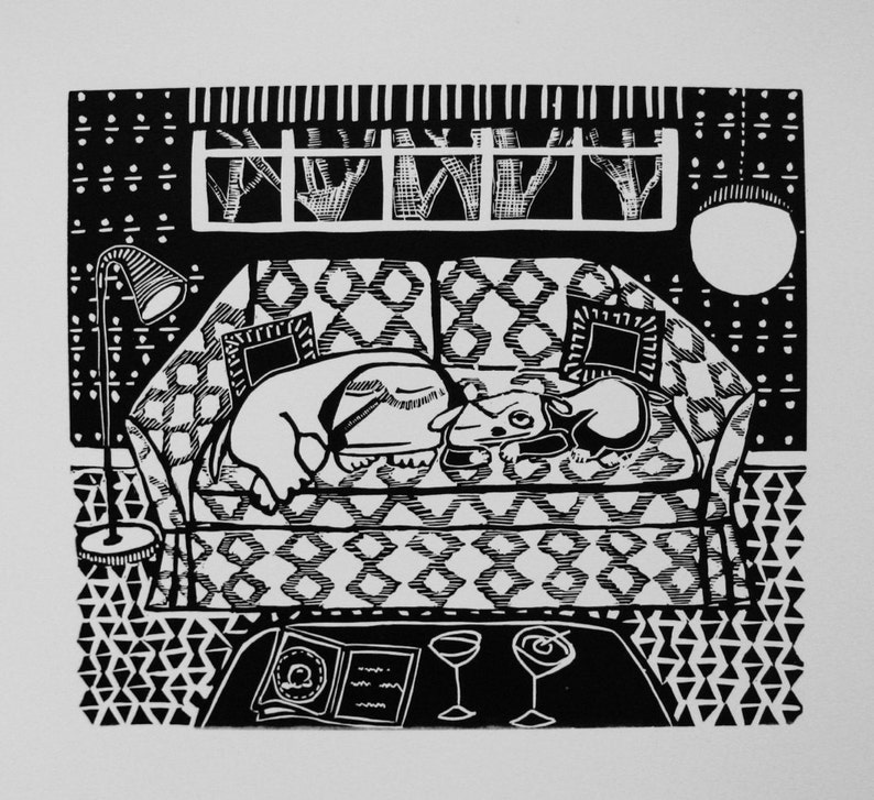 Martinis linoleum print by Coco Berkman Dogs on Sofas series image 4