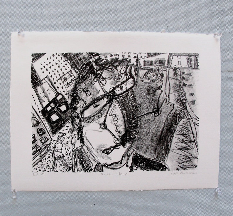 Printmaking lithograph Rush Hour image 2