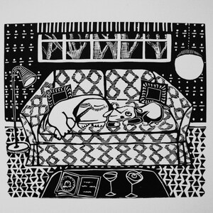 Martinis linoleum print by Coco Berkman Dogs on Sofas series image 3