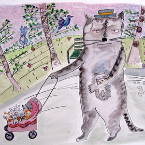 Cat Daddy original watercolor image 5