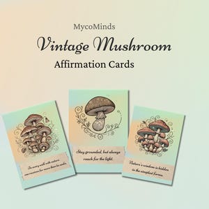 Vintage Pilz Affirmationskarten | Von der botanischen Natur inspiriertes Deck für Achtsamkeit, positive Energie und Selbstfürsorge