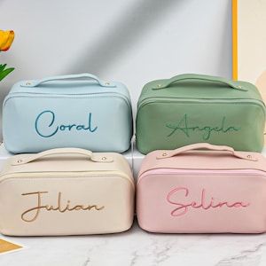 Custom Cosmetic Bag,Personalized Embroidered Makeup Bag,Leather Cosmetic Bag,Monogrammed Toiletry Bag,Bridesmaid Gift,Bridal Shower Gift